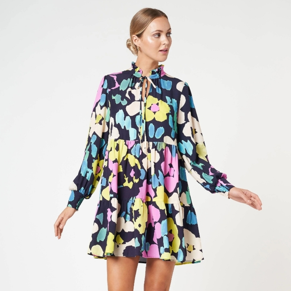 Anthropologie FRESHA LONDON jacqueline dress in abstract neon XS